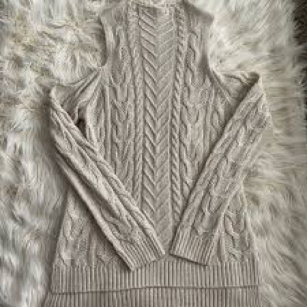 Cable Knit Turtleneck Sweater - Beige